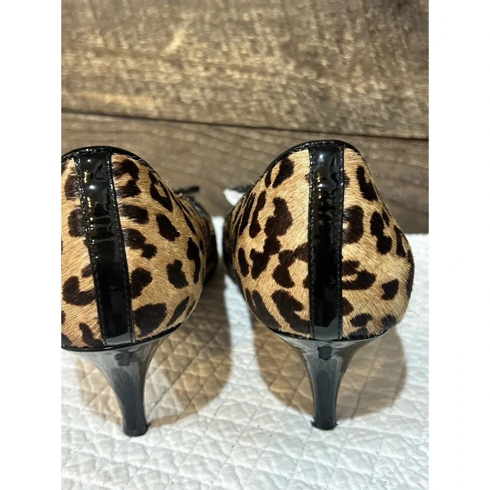 Talbots Womens Leopard Print Calf Hair Stiletto Pumps Heels 7.5 Classic Elegant